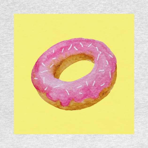 Watercolor donut - pink on yellow background by wackapacka